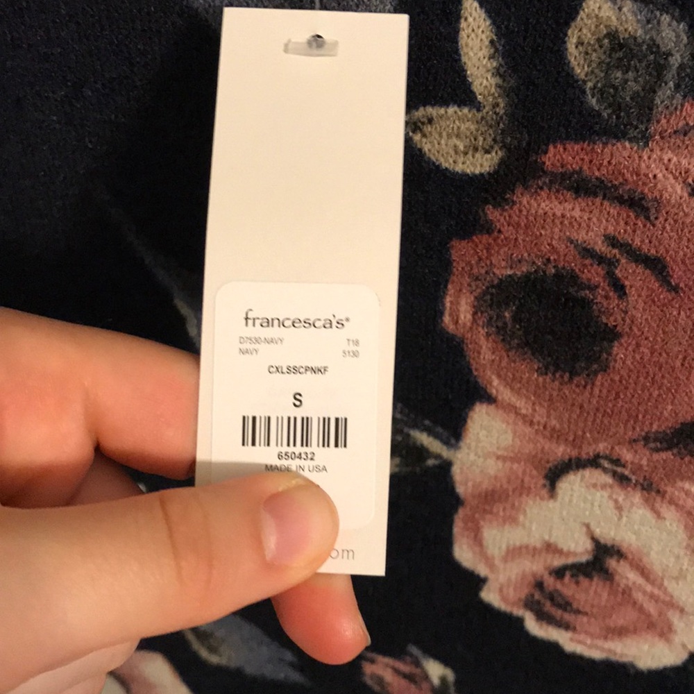 Francesca’s Navy Blue with Flowers Sweater Dress - Picture 2 of 4